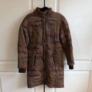 Marrakech Brown Camo Printed Button Down Quilted Coat